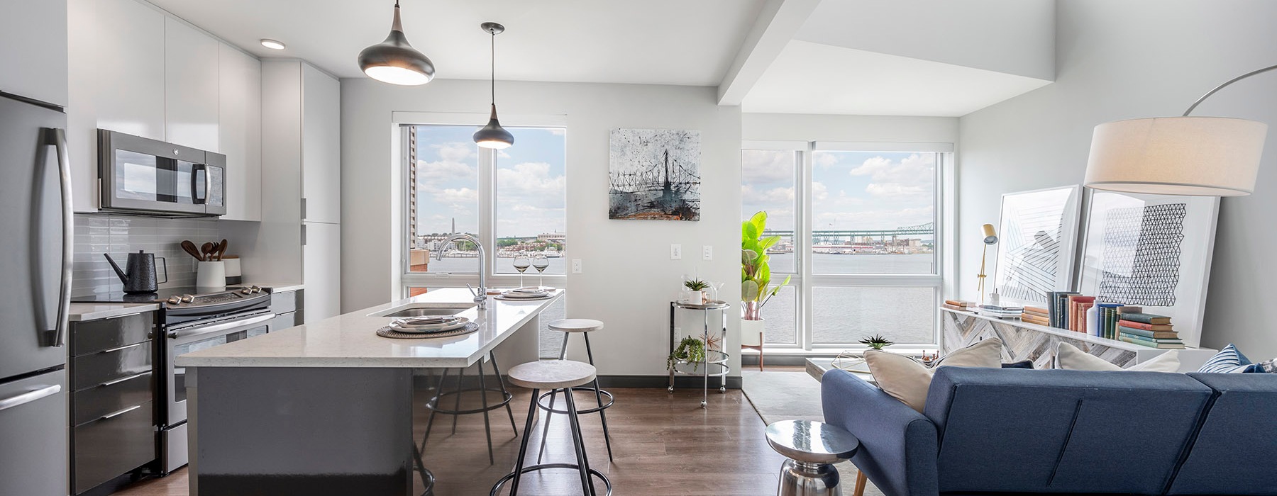 bright, open concept apartment interior